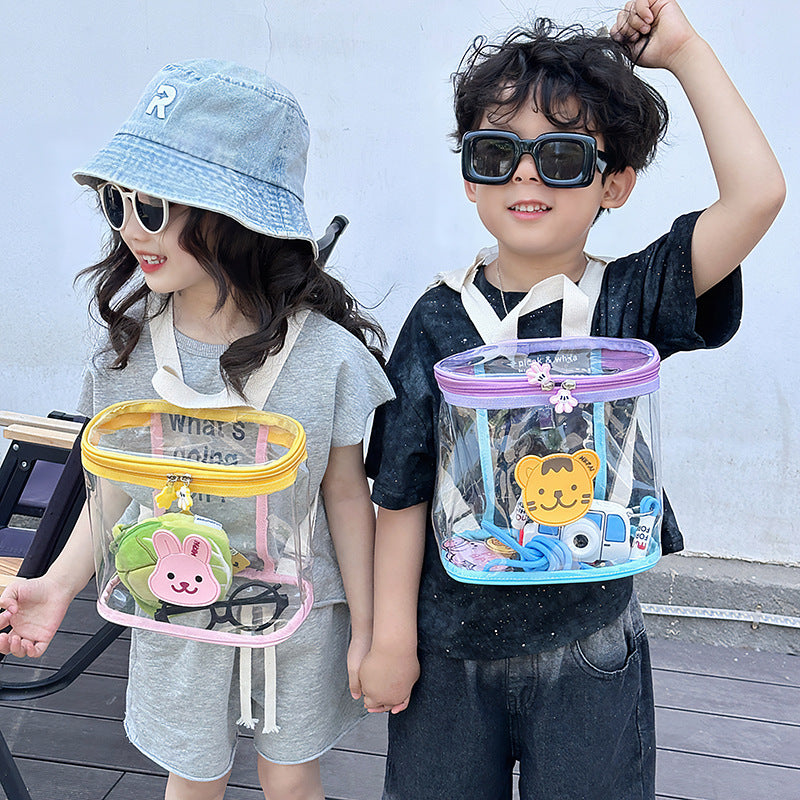 Cute Transparent Kids Backpack with Rabbit Design, Waterproof and Lightweight for Daily Use and Beach Outings