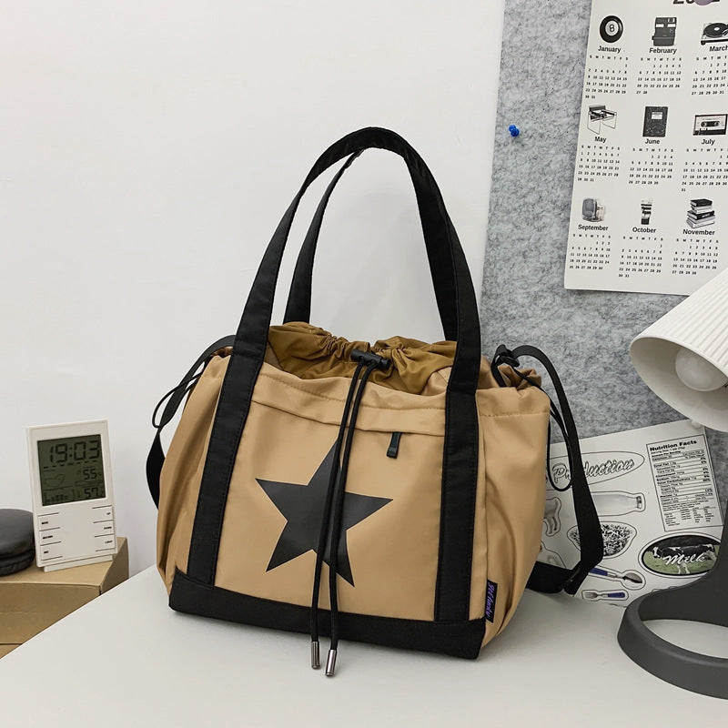 2026 New Japanese Style Casual Large Capacity Crossbody Bag for Women, Simple Polyester Tote with Geometric Star Design, Perfect for Commuting and Travel