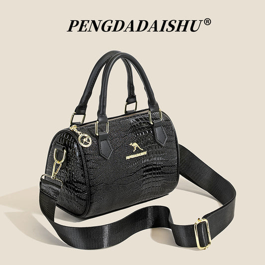 New Fashion Crocodile Pattern round Bag Women's Light Luxury Texture Urban Simple Style Portable Shoulder Crossbody Bag