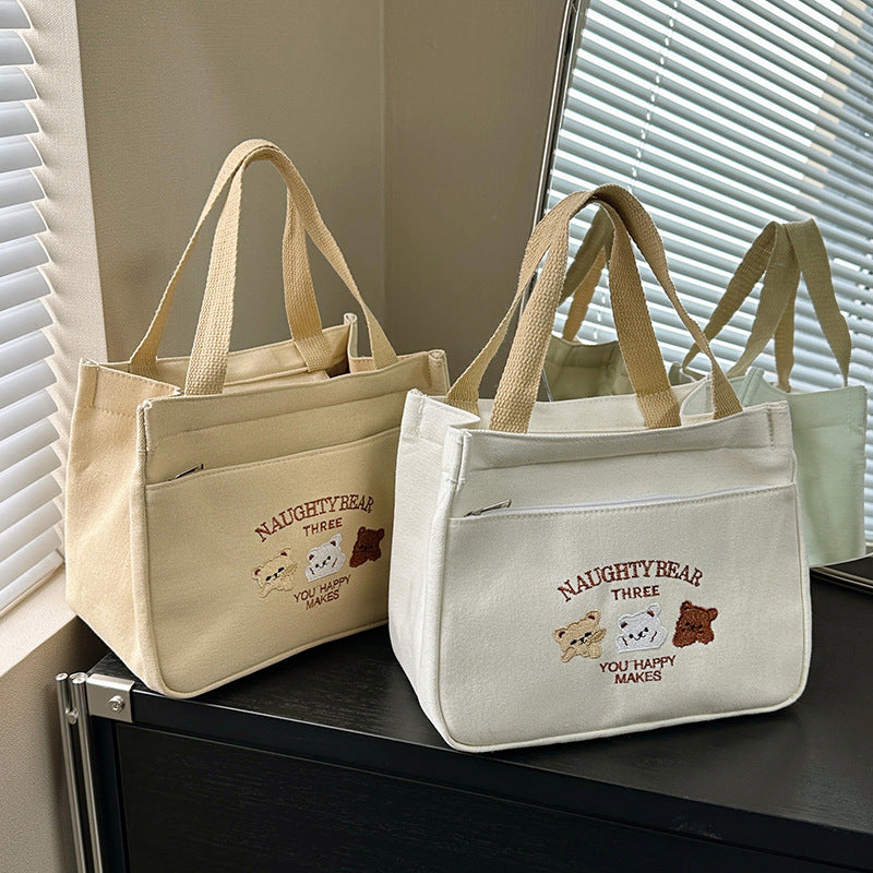 Lunch Bag Female Fashion Japanese Style Cute Canvas Bag Baby Mom Personality Lightweight Tote