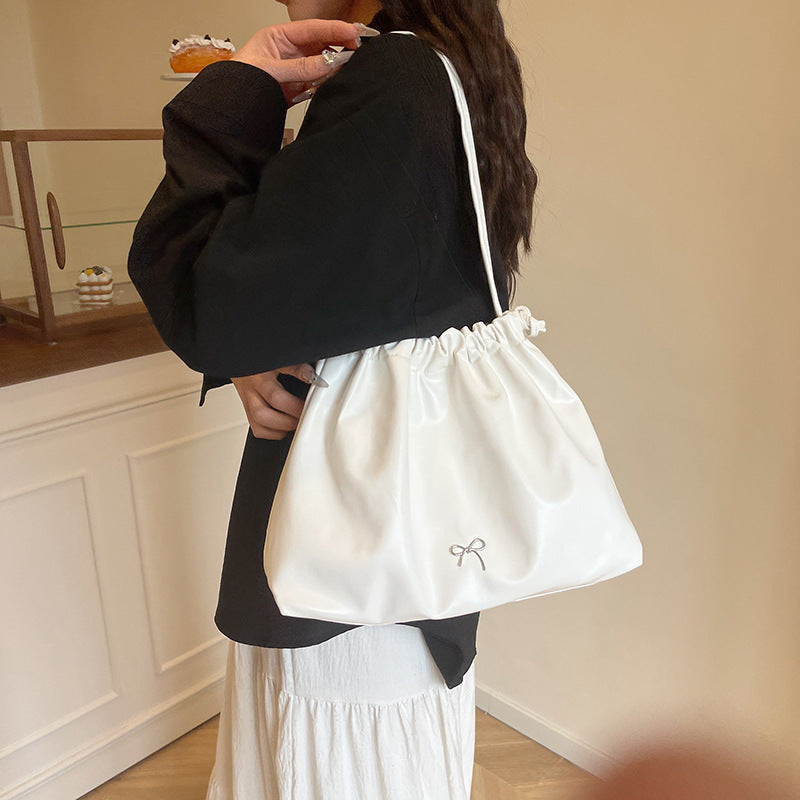 2025 New Fashion Drawstring Bucket Tote Bag for Women, Large Capacity Casual Shoulder Bag with Elegant Bow Design
