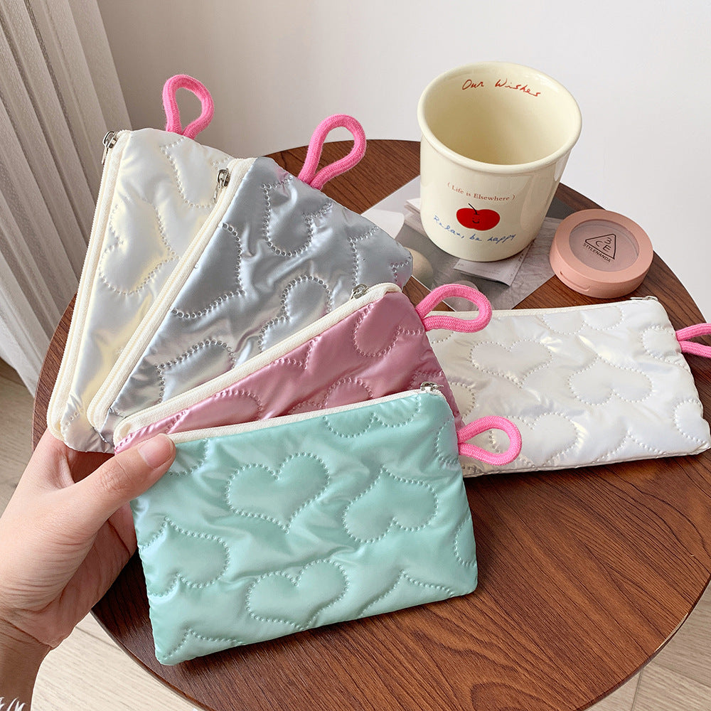 Cute Bowknot Embroidered Glossy Cosmetic Bag Zipper Design with Rope Handle Portable Storage Everyday Good Things