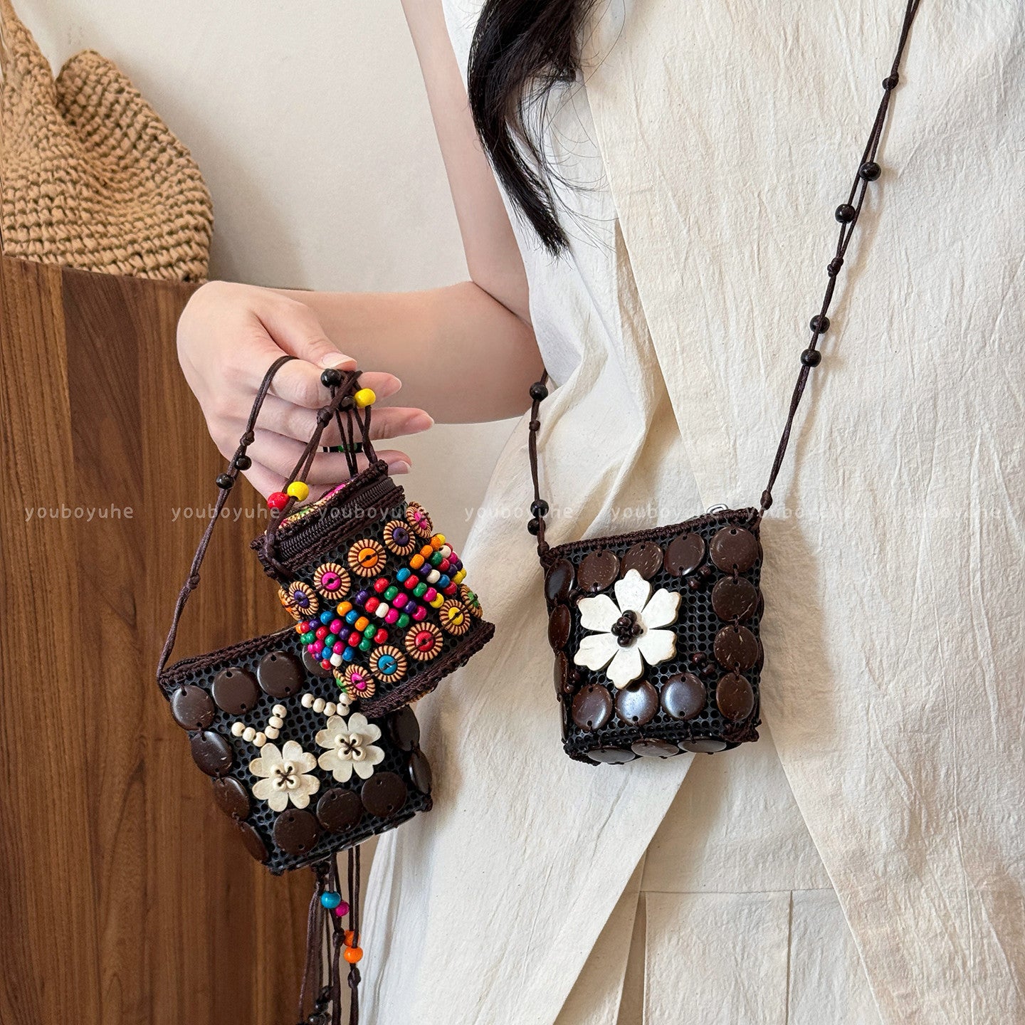 Bohemian Ethnic Style Coconut Shell Bag Women's Hand-Woven Mini Special-Interest Design Coin Purse