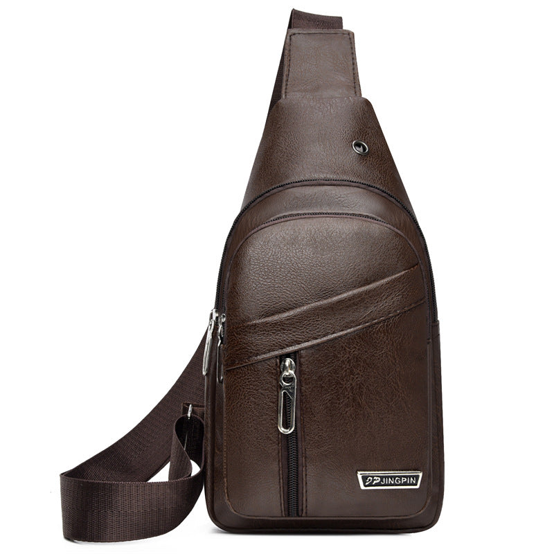 Men's Soft Leather Chest Bag Waterproof Leisure Business Messenger Bag Fashion All-Match Travel Essential