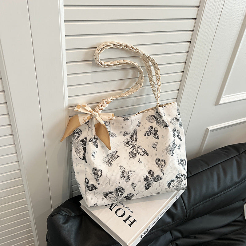 Underarm Bag Women's Fresh Butterfly Print New Art-Style Shoulder Tote Bag