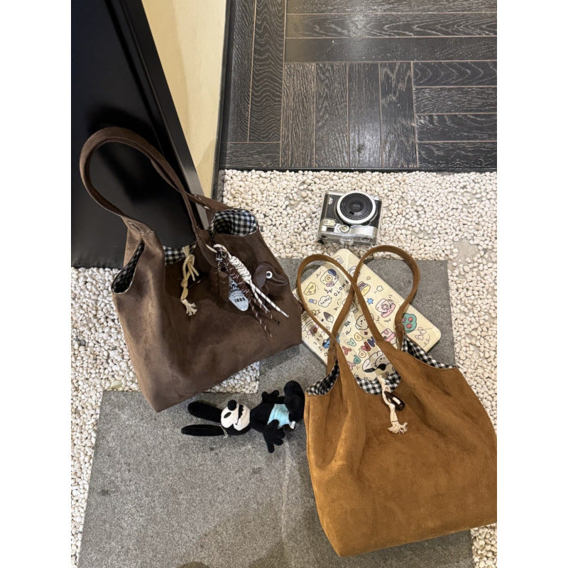 New Retro Trendy Underarm Shoulder Bag Female Brown Suede Fashion Leopard Print Large Capacity Totes