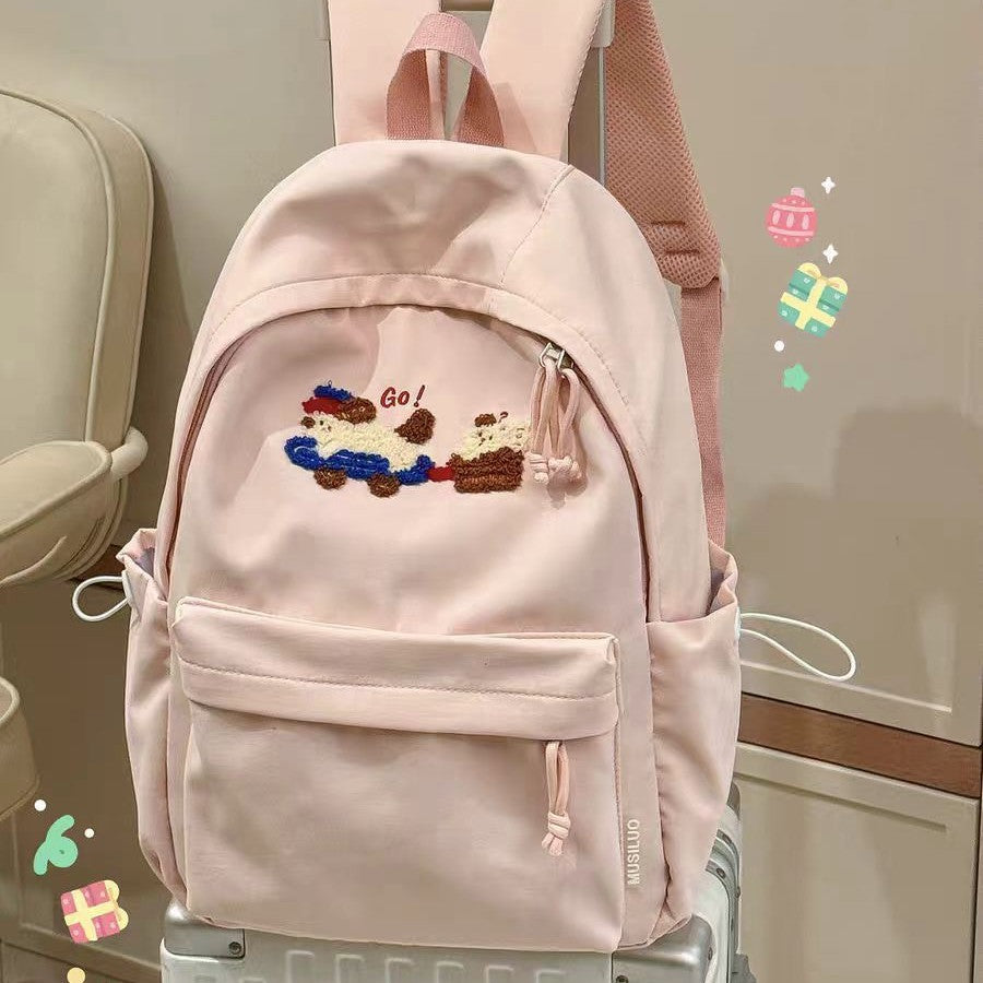 Cute Embroidered Cartoon Dog Backpack for Teens and Students, Stylish Daily Use with Large Capacity and Comfortable Design