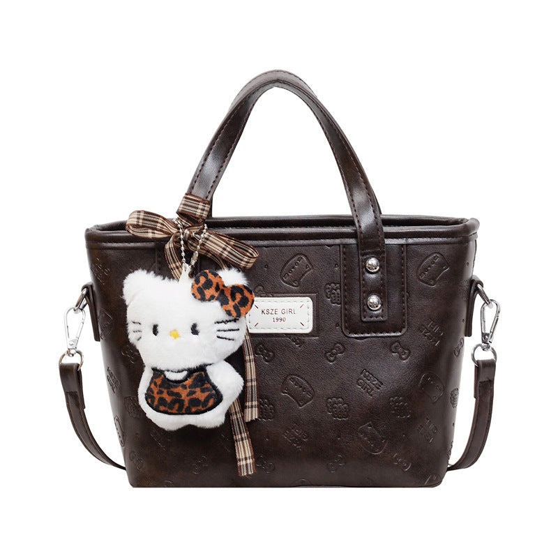 Fashion Bucket Bag Embossed Design with Cute Hang Decorations Everyday Joker Practical Shoulder Messenger Bag
