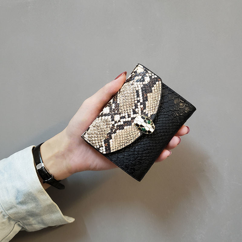 New Patchwork Snake Pattern Wallet Small Wallet Women's Short Europe and America Wallet Fashion Coin Purse Fashion