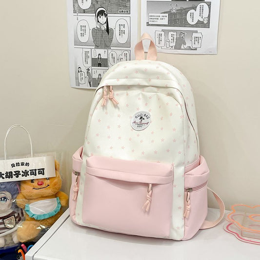 Women's Backpack Large Capacity Lightweight Design Contrast Color Fashion Curved Shoulder Strap Comfortable Carrying