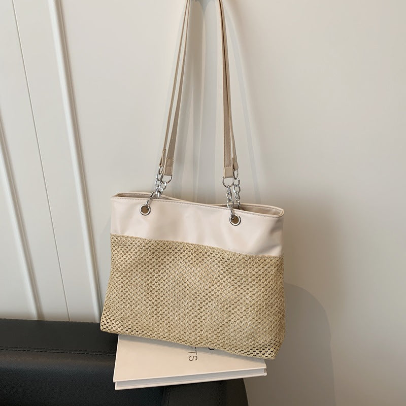 Tote Bag Female Personality All-Matching Weaving Large Capacity New Holiday Outing Premium Shoulder Bag