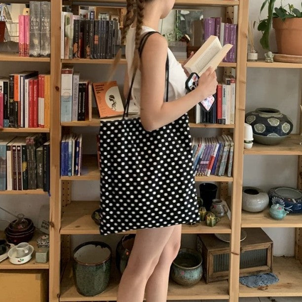 Chic Retro Polka Dot Tote Bag for Women - Stylish Everyday Shoulder Bag with Large Capacity and Double Straps