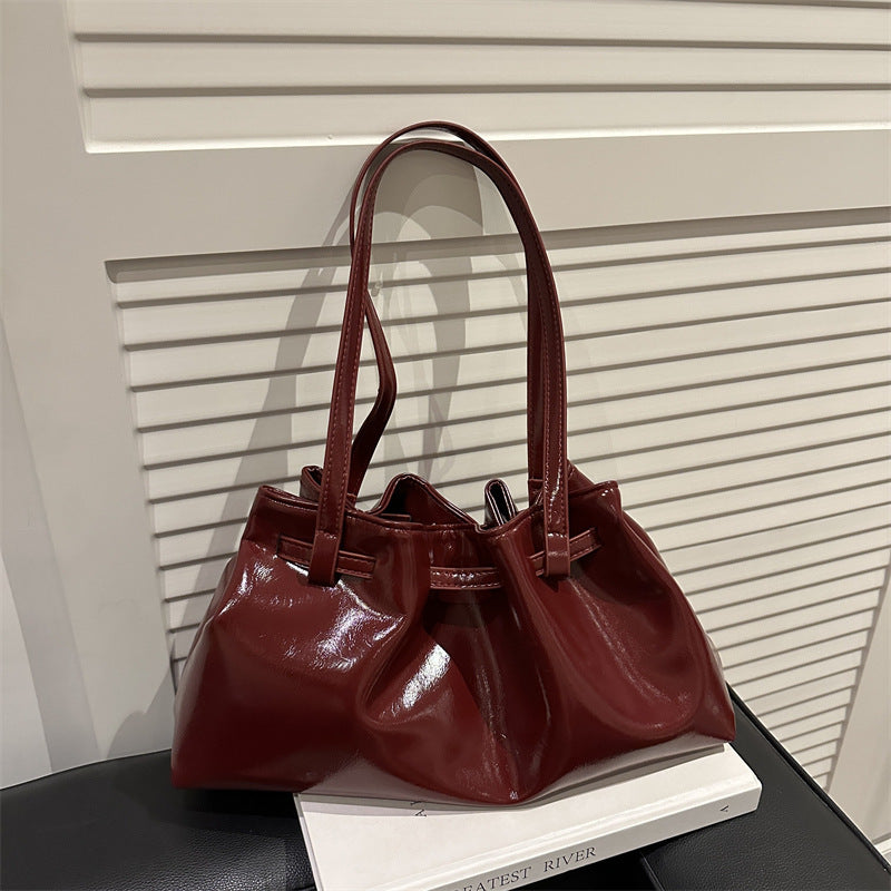 Popular Shoulder Bag Women's Pleated Tote Bag Large Capacity Pu Soft Leather Casual Handbag