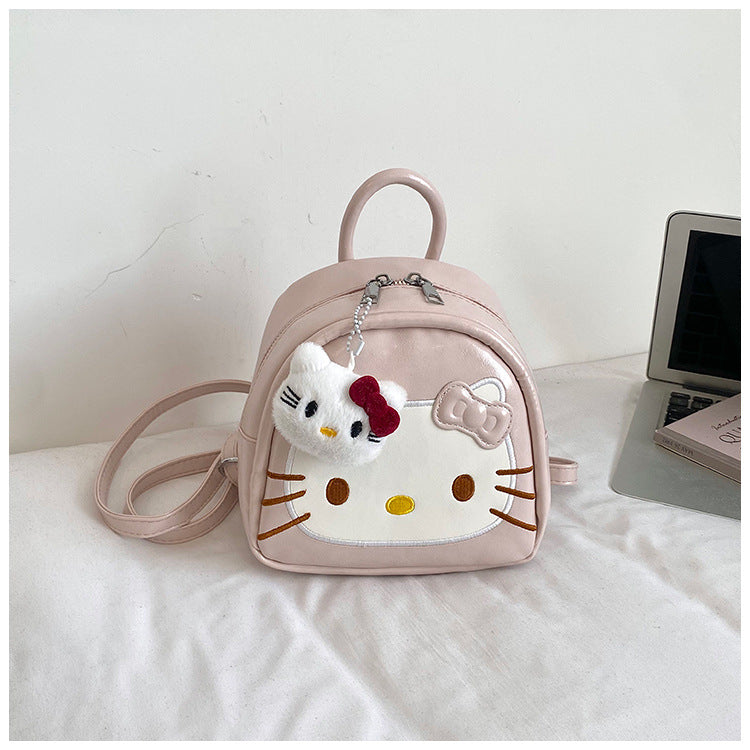 Cute Kitty Small Backpack for Girls Cartoon Backpack Japanese and Korean Style Cute Design with Bow Pendant Essential for Daily Travel