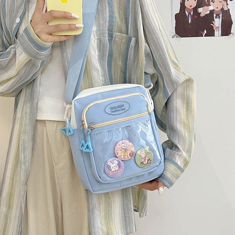 Cute Fashion Crossbody Bag with Multiple Pockets and Cartoon Badges for Daily Use
