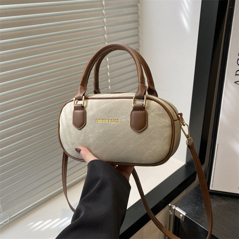 Hand-Carrying Retro Bowling Bag Women's Summer New Fashion Casual Shoulder Bag Small High-Looking Messenger Bag
