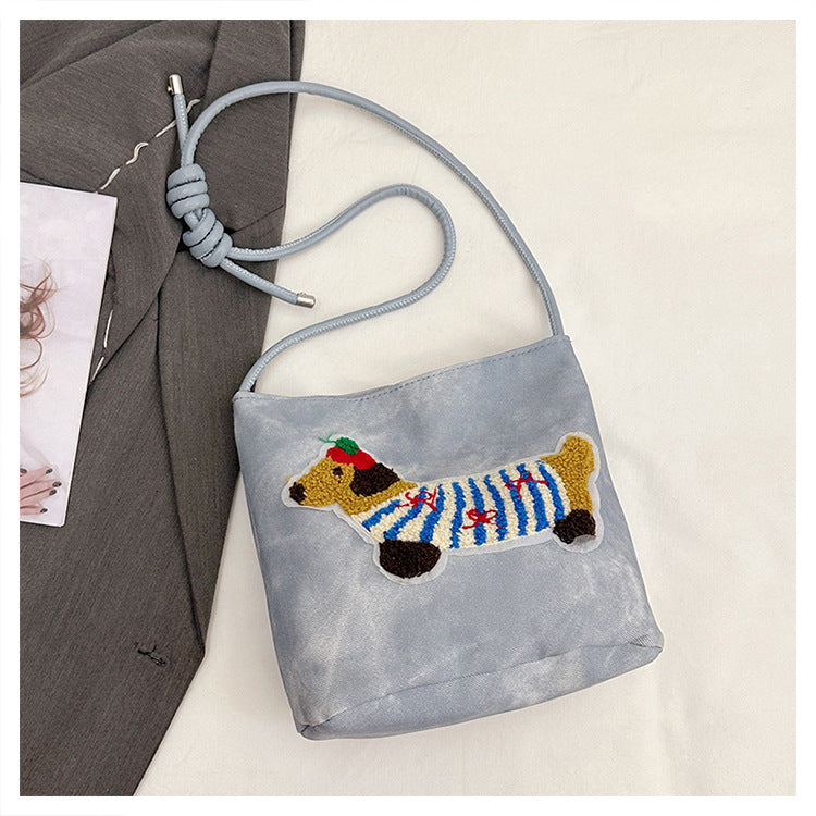 Women's Cross-Body Bag Cute Dachshund Embroidered Canvas Shoulder Bag Bends and Hitches Shoulder Strap Everyday Joker Fashion Commuter Bag