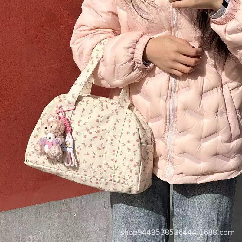 New Floral Canvas Tote Bag Large Capacity Commuter Shoulder Bag Mori Style Everyday Joker Handbag