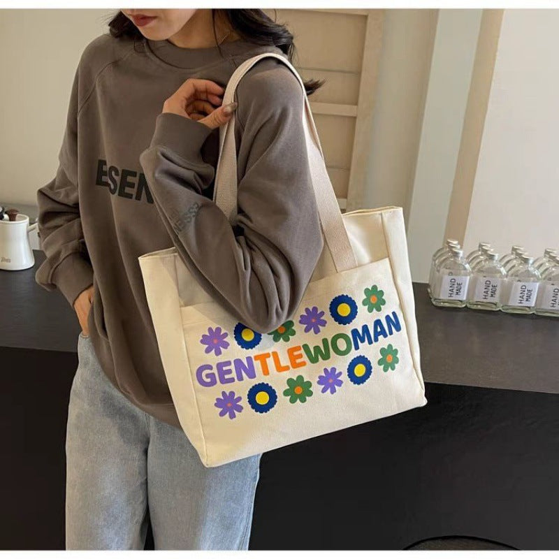 2024 New Large Capacity Tote Bag for Women, Casual Floral Print Canvas Shoulder Bag with Zipper and Inner Pocket, Perfect for Daily Commute and School