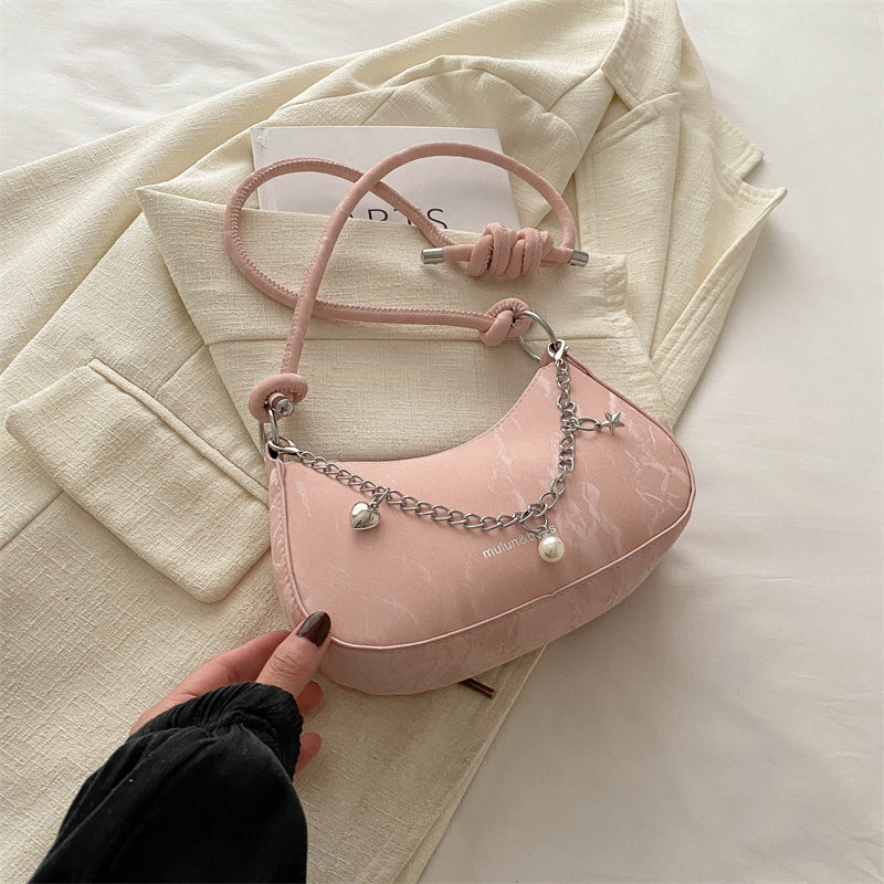 Chic Mini Shoulder Bag with Chain Detail for Women, Trendy Casual Crossbody Bag 2026 Spring Fashion
