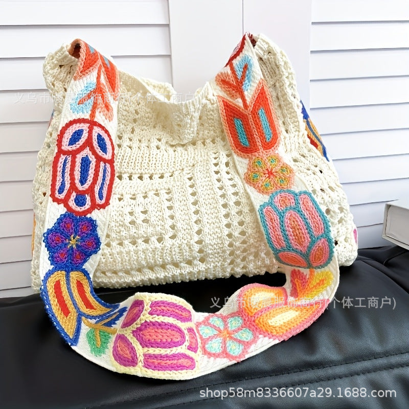 Large Capacity Commuter High-Grade Flower Tote Bag for Women New Spring and Summer Hollow out Knitted Bag Shoulder Woven Bag