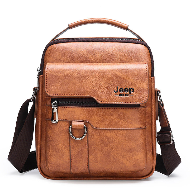 Retro Men's Shoulder Bag with Large Capacity, PU Leather Crossbody Bag for Business and Casual Use, Featuring Zipper Pockets and Stylish Stitching Design