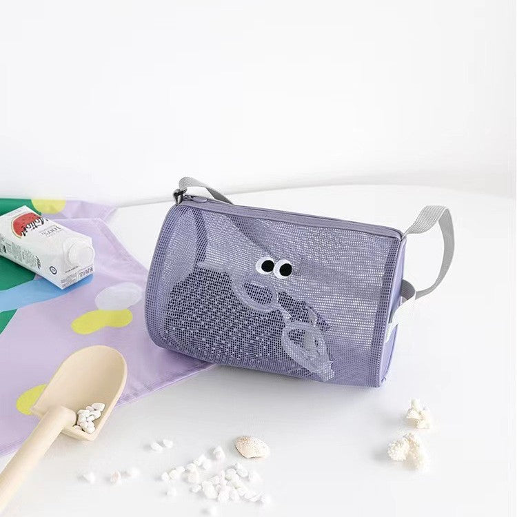 Cute Mesh Crossbody Bag for Swimming and Travel with Big Eyes Design, Large Capacity Storage for Toiletries and Cosmetics