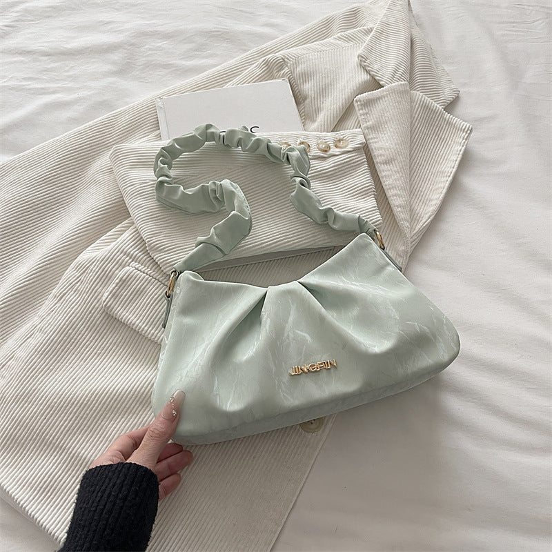 Summer Solid Color Pleated New Western Style Fashion Bowknot Chain Crossbody Handbag for Women