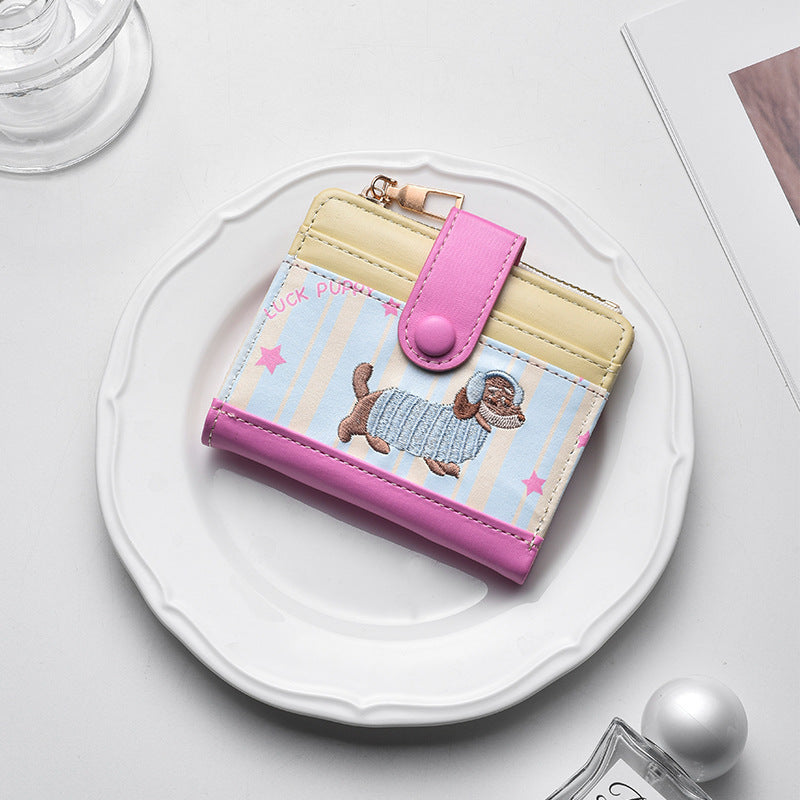 Cute Cartoon Dog Embroidered Card Holder with Multiple Slots, Lightweight and Portable Wallet for Women