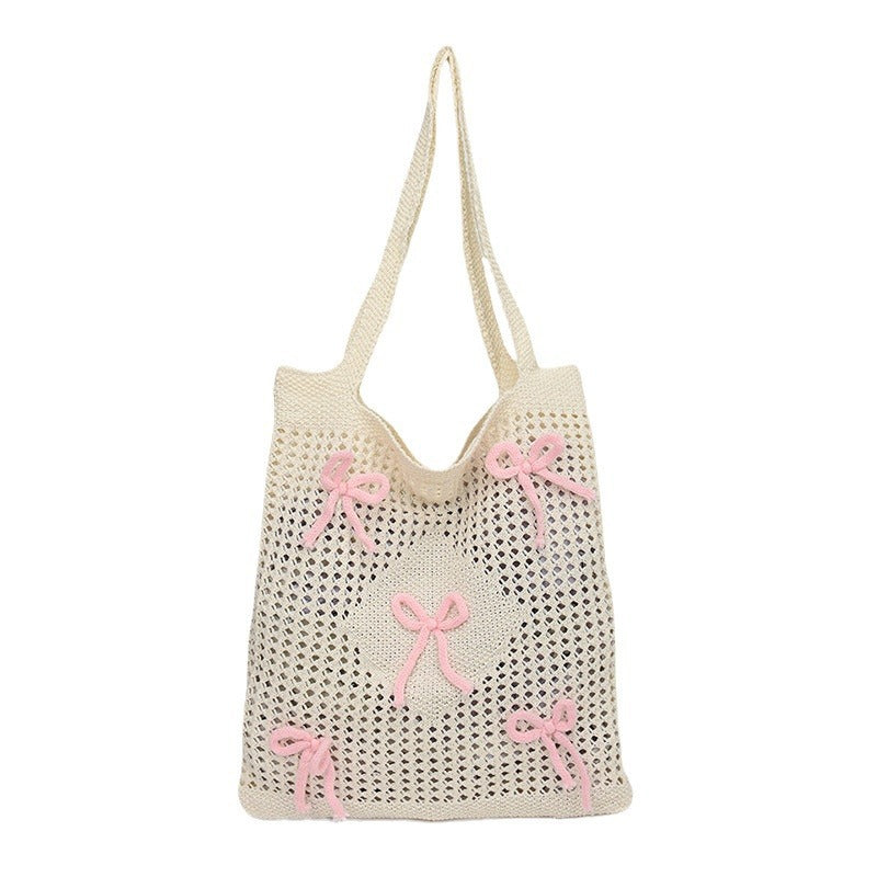 Women's Shoulder Bag New Korean Weaving Tote Bag Bow Design Fashion Casual