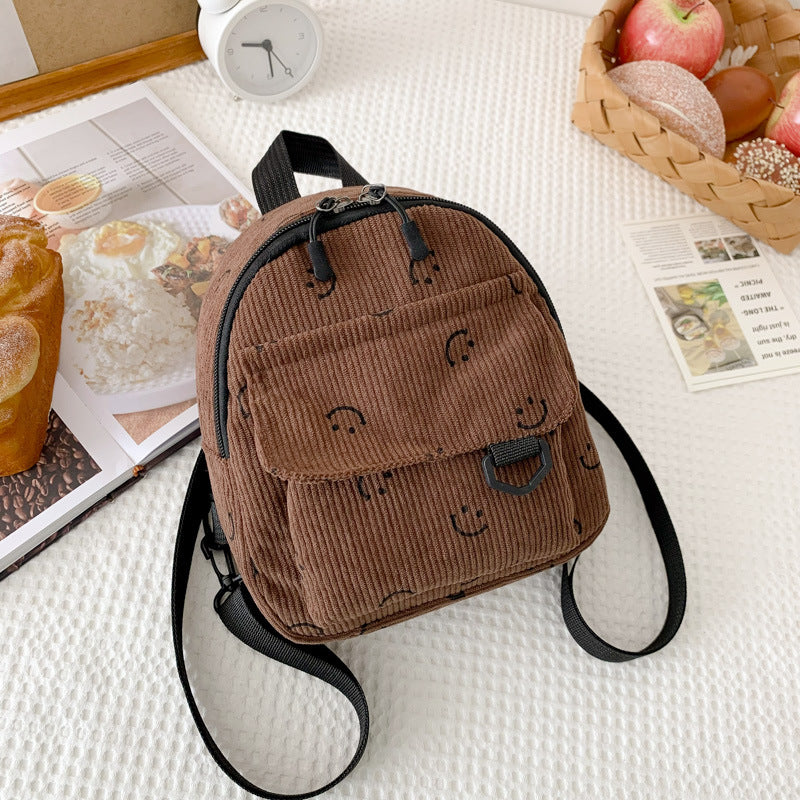 New Shoulder Bag Women's Fresh Sweet Smiley Face Mobile Phone Change Corduroy Handbag