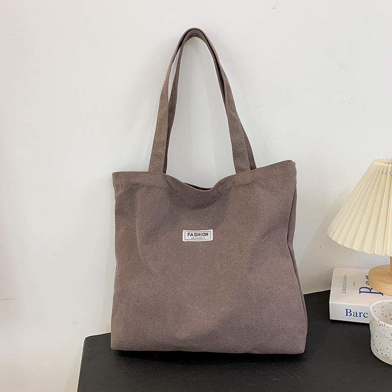 Stylish Oversized Tote Bag for Women, Thick Washed Canvas with Fashion Logo Patch, Perfect for Daily Commute and Shopping