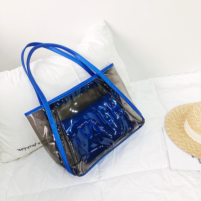 Summer One-Shoulder Large Bags Women's New Fashionable Korean Style All-Match Transparent Bag Mother and Child Bag Large Capacity Handbag