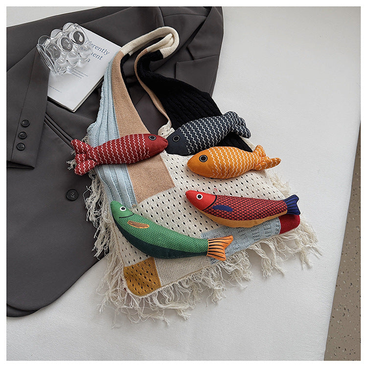 A Plenty Of Fish Handmade Trendy Bag New Women's Fashion Commuter Woven Shoulder Bag