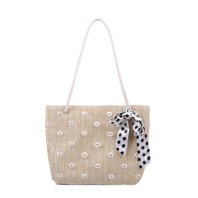 New Straw Woven Bag Women's Summer Fresh Simple Flower Woven Fashion Shoulder Tote Bag