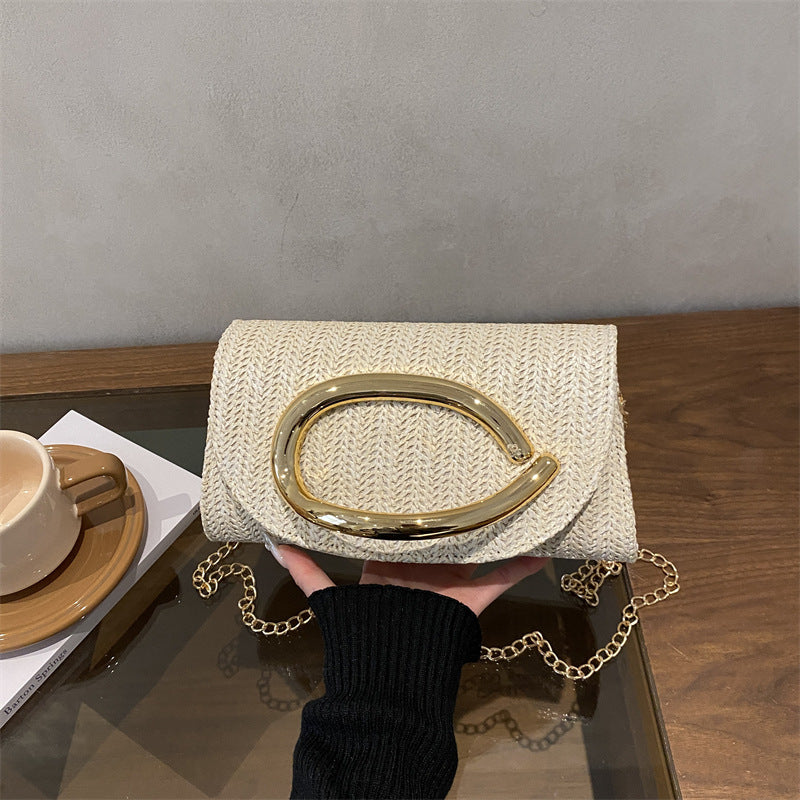 Small Clutch Square Bag Female Summer New Straw Chain Shoulder Bag Commuter Messenger Bag