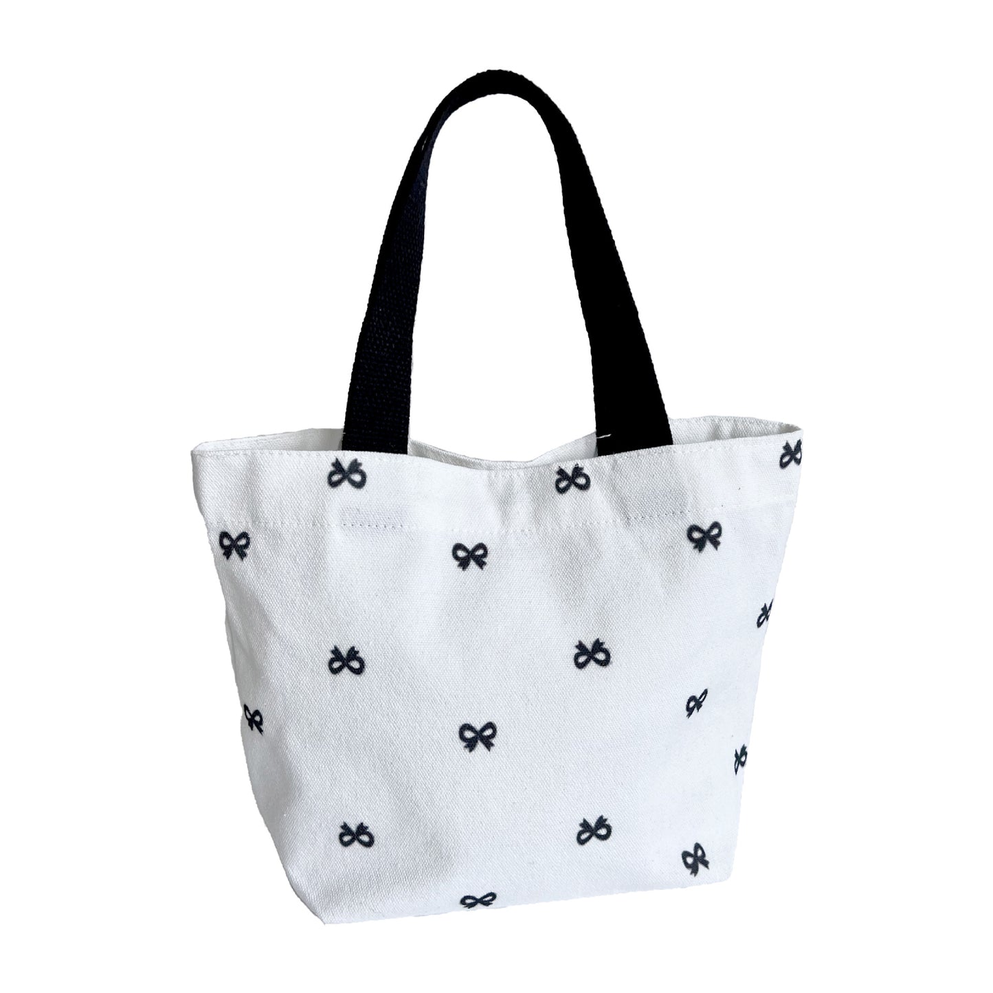 Cute Bow Print Canvas Tote Bag for Women, Fashionable Everyday Carry with Phone Pocket and Double Handles