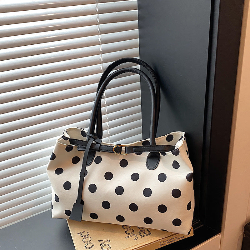 Chic Polka Dot Tote Bag for Women 2026 New Fashion Casual Shoulder Bag with Magnetic Closure and Soft PU Material