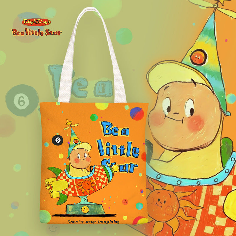 XINGX person cartoon cute children's canvas bag junior high school and elementary school students' lunch box bag zipper shoulder bag
