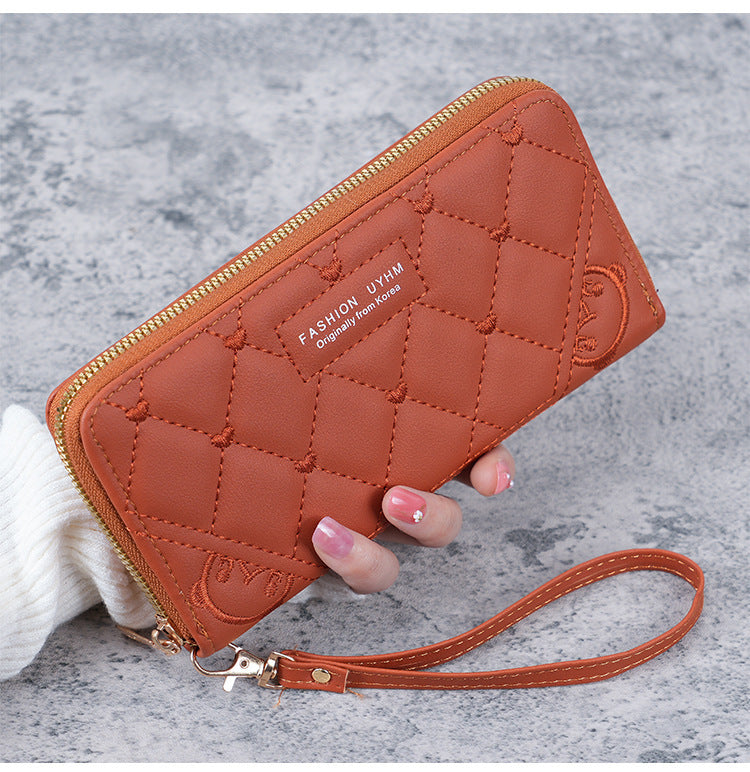 Women's Long Zipper Handbag Diamond Plaid Design with Wristband Multi-Functional Large Capacity Daily Fashion Coin Purse