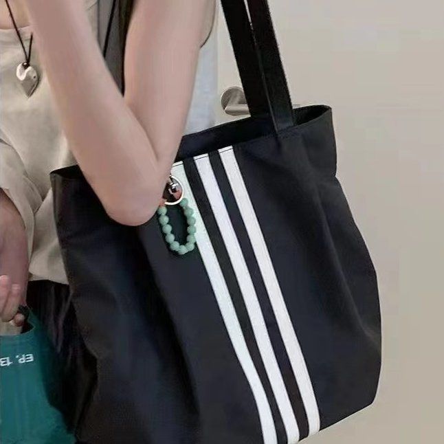 New Simple Striped Shoulder Bag Women's Fashion Large Capacity Totes Student Class Messenger Bag
