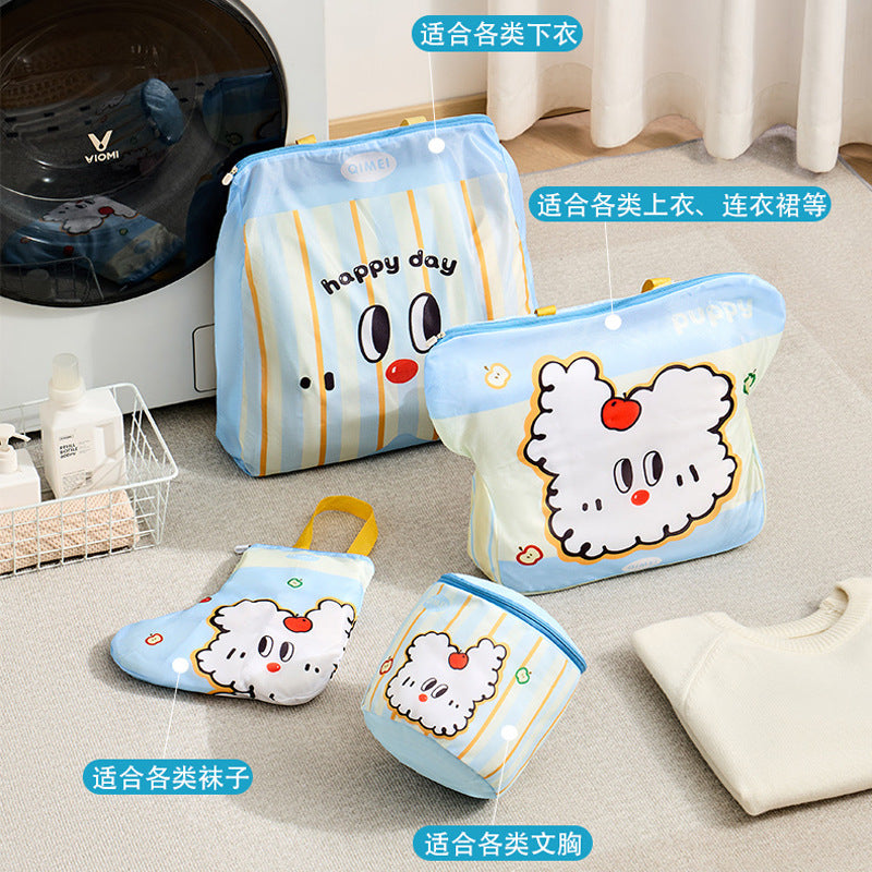 Cute Cartoon Laundry Bag with Zipper for Delicate Clothes Protection and Sorting