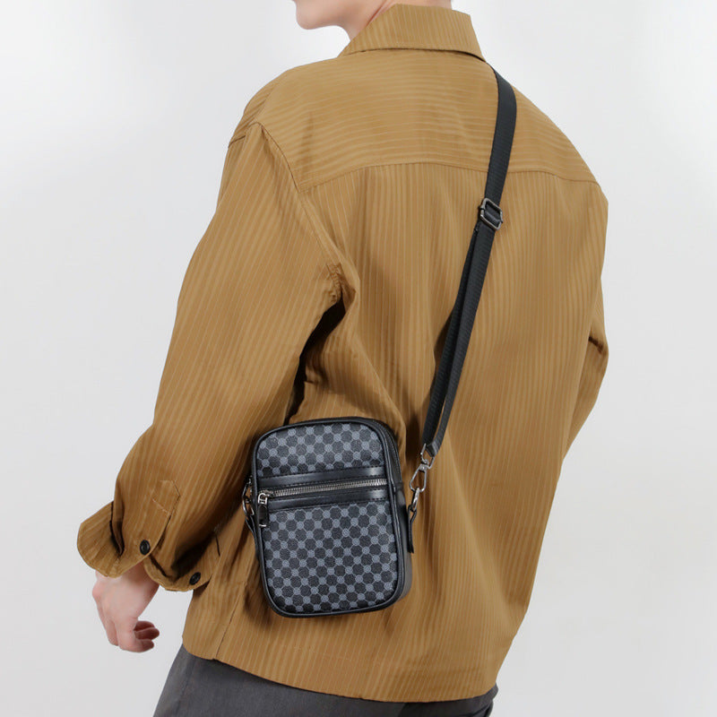 Men's Fashionable Crossbody Bag with Geometric Pattern PU Leather Casual Travel Shoulder Bag