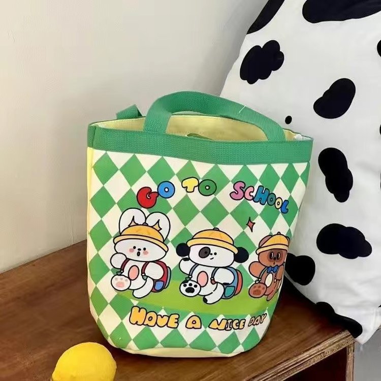 Cute Ice Skating Club Canvas Tote Bag for Kids and Teens, Fashionable Bucket Style with Cartoon Print, Perfect for Daily Use and School