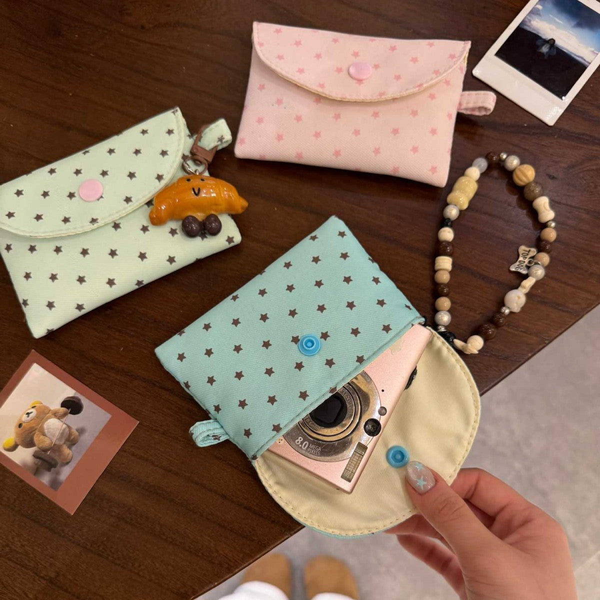 Cute Star Pattern Mini Wallet with Button Closure for Daily Use and Stylish Accessory Storage