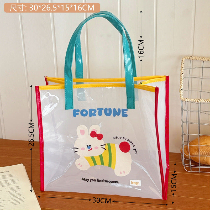 Simple Fashion Jelly Beach Bag Cartoon Tote Cute Transparent Waterproof Travel Tote Shoulder Bag