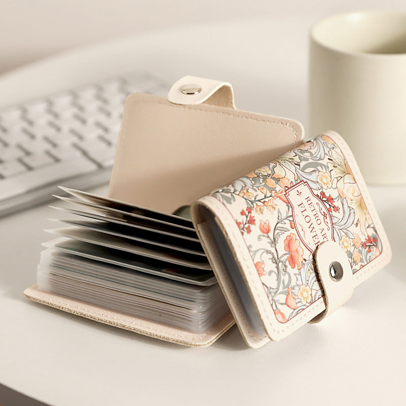 Floral Art Card Holder for Women - Vintage Style Multi-Card Wallet with Waterproof Design and Elegant Embroidery