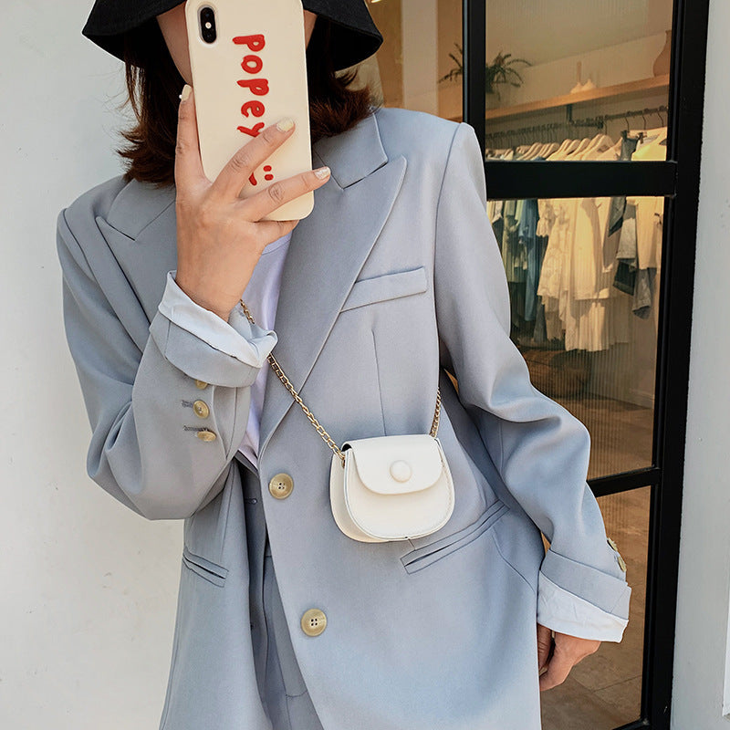 Saddle Bag Women's New Korean Style Solid Color Chain Shoulder Bag Lipstick Accessories Messenger Bag