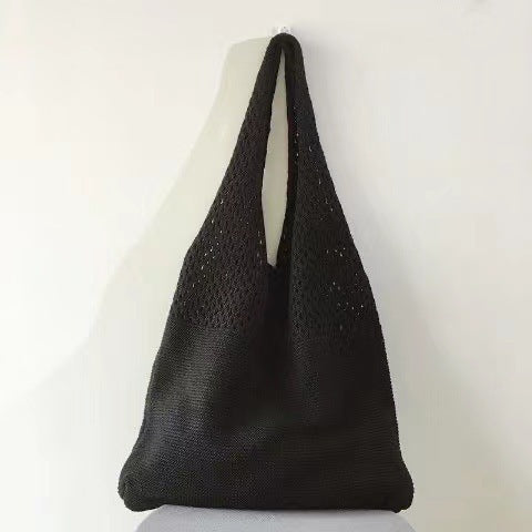 Tote Bag Women's New Korean Knitted Solid Color Shoulder Hollow Large-Capacity Crossbody Bag