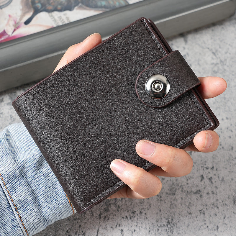 Men's Fashionable Compact Wallet with Multiple Card Slots and Secure Button Closure for Daily Use